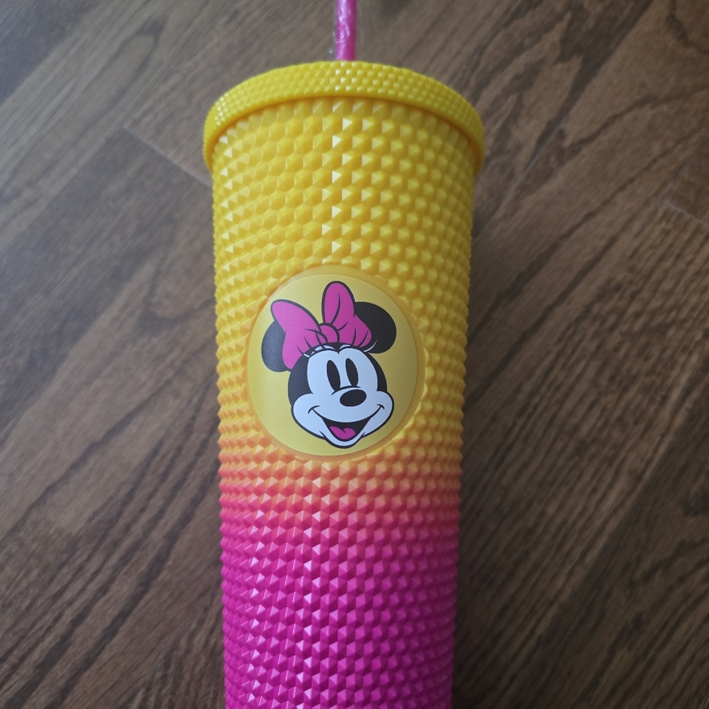 Yellow and Pink Tumbler with Minnie Mouse Design